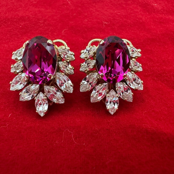 Unknown Jewelry - Pink & Clear Crystal Stud Earrings